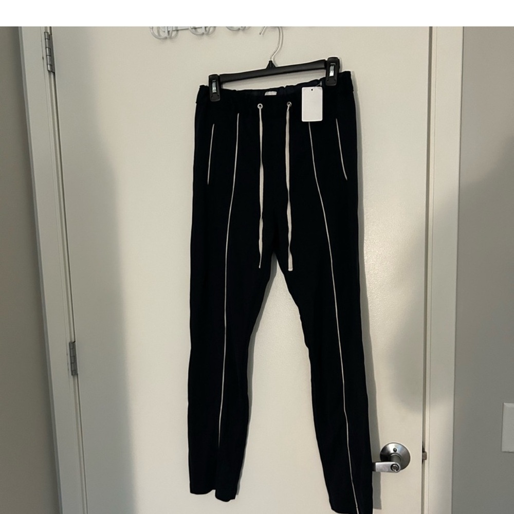 rag & bone Black Sweatpants with Drawstring and Pinstripe Design